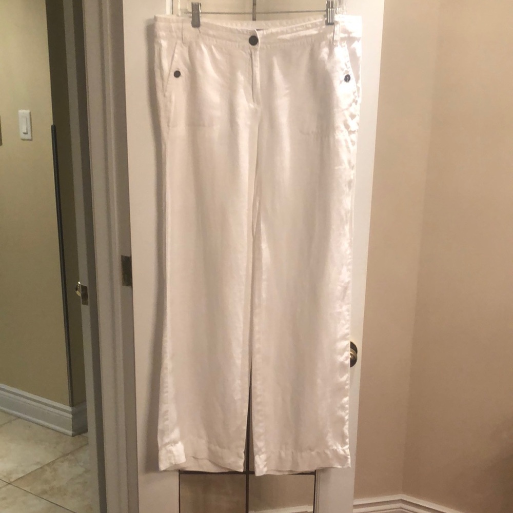 Tommy Hilfiger White Wide-Leg Linen Pants